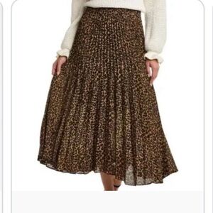 Max Studio Leopard Print Pleated Midi Skirt - Brown/Black